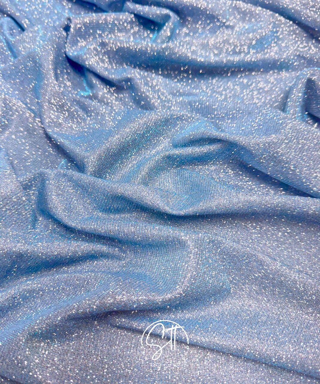 Baby Blue Glitter Lurex Knit Fabric by the Yard, 60" Wide Sparkle Metallic Stretch Fabric for Costumes, Gowns, Dancewear